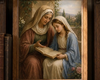 Saint Anne Teaching Young Mary Printable, Education of the Virgin Catholic Wall Art, Digital Download
