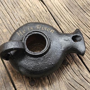 He is risen  Hand made Clay oil lamp With personal engraving from Jerusalem the Holy Land