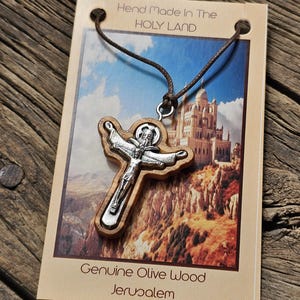 Holy trinity cross Father and the Holy Spirit Olive wood  Brown necklace pendant
