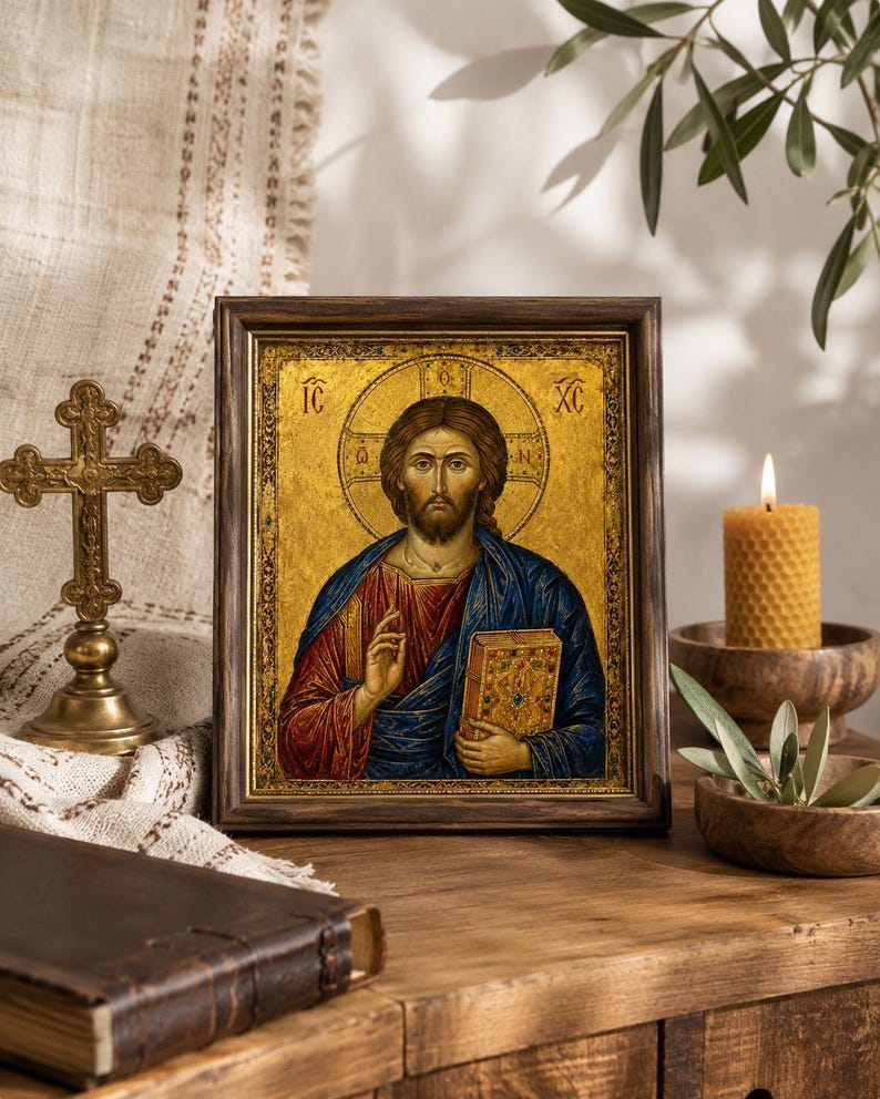 Rectangular Christian Images Christ Pantocrator Icon Printable, Byzantine Jesus Wall Art, Orthodox ...