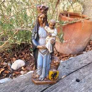 Vintage Hand-Painted Plaster Statue: Madonna and Child, 1970s, 29cm