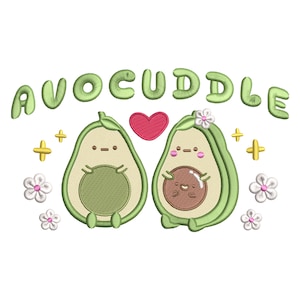 Avocuddle Cute Embroidery Design, Avocado Embroidery File, Matching Couple Design, Trendy Fruit file, Cute Emoji File, Funny Quote Design