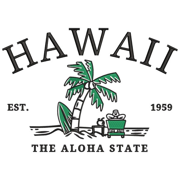 Hawaii Aloha State Embroidery Design, Machine Embroidery, Vintage Embroider Designs, Trendy File, Instant Digital Download Files, PES, HUS