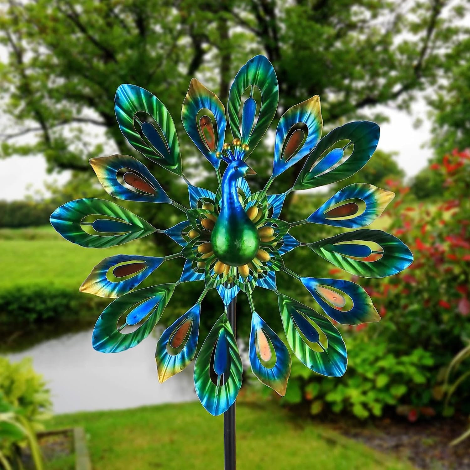 Metal Peacock Wind Spinner Double Wind Spinner Garden Etsy