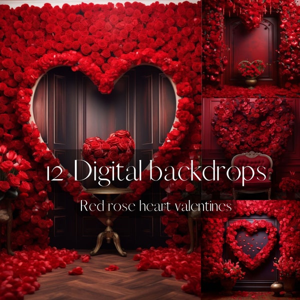Red heart frame bundle, valentines digital backdrop, maternity photography, valentine background, photoshop overlay, romantic, seasonal