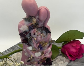 Ritual Candle Love & Partnership • Rose Quartz and Rose Petals • Heart Opening, Tenderness and Connection • Soy Wax