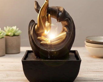 Compassion Mudra Fountain Feng Shui Tabletop Fountain Indoor Fountain Boho Decor Water Fountain for Living Room Office Meditation 13.3x13.3 x 20 cm