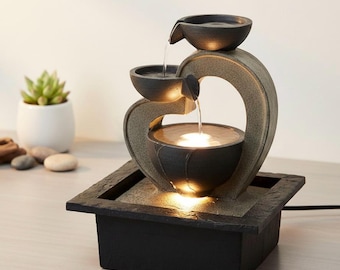 Heart-shaped water fountain tabletop fountain with LED light | Feng Shui indoor fountain | Tabletop fountain home accessory 21 x 18 x 27 cm