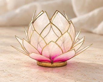 Large Lotus Tealight Holder, Rose Gold | Capiz Shell Lantern | Boho Decor | Gift Idea | Meditation | Living Room Decor