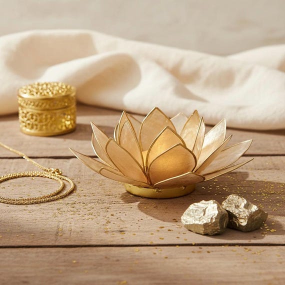 Lotus Teelichthalter Gold • Capiz Muschel • Lichtblüte • Elegante Deko für Rituale & Zuhause