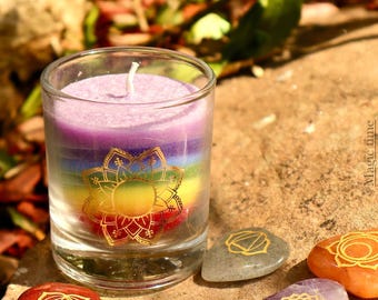 7 Chakra Mandala Buddha Candle in a Glass / Chakra Stones Heart Shape / Set or Individually (Save 4EURO in the SET)