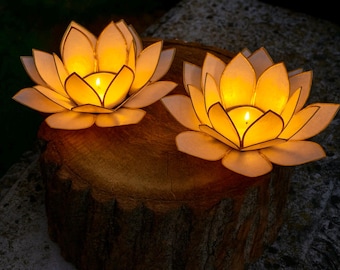 Lotus tealight holder white gold | Capiz shell | Spiritual decoration, meditation, chakra, altar, gift idea, boho home accessory