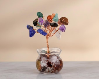 Gemstone Tree, Colorful Mix, AA Quality | Tree of Life in a Pot | Gemstone Tree approx. 6 cm | Spiritual Decoration