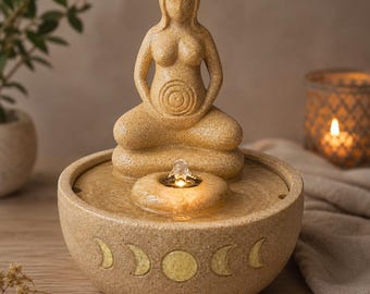 Feng Shui indoor fountain with LED light | Meditating goddess | Decorative water fountain | Meditation | Wellness | Spiritual decor