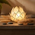 Large beige and gold lotus tealight holder | Capiz shell lantern | Boho decor | Meditation | Gift idea | Living room decor