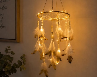 Illuminated dreamcatcher with LEDs | Boho dreamcatcher | Dreamcatcher with fairy lights | Gift | Bedroom decor | Handmade