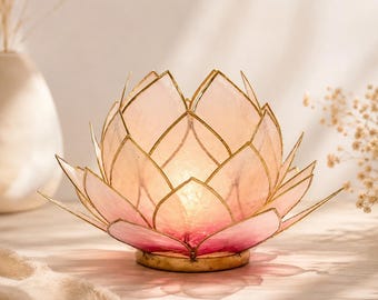 Large Lotus Tealight Holder, Rose Gold | Capiz Shell Lantern | Boho Decor | Gift Idea | Meditation | Living Room Decor