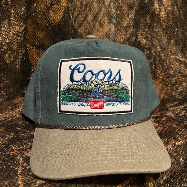Coors Banquet Landscape Retro Vintage Moss Green stone washed rope-brim SnapBack hat