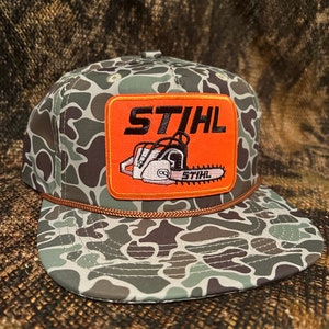 STIHL chainsaw patch on a jungle Retro Vintage camouflage Rope-brim snapback hat