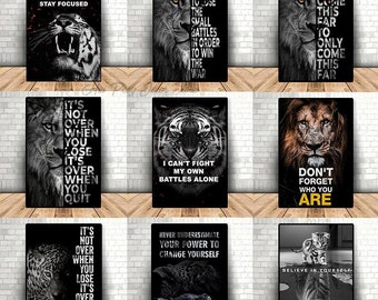 9x Animal Art Inspirational Quotes Canvas Painting Lion Animal Motivational Posters and Prints Wall Art for Living Room Home Decor