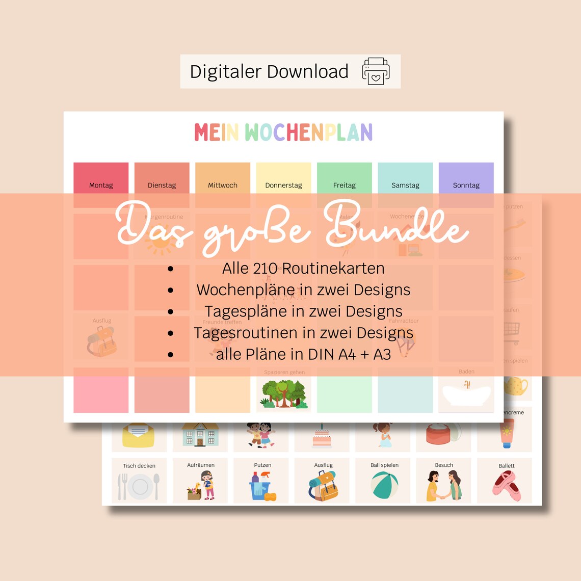 Wochenplan Kinder A3 + A4 | Montessori | Tagesablauf | Routinekarten