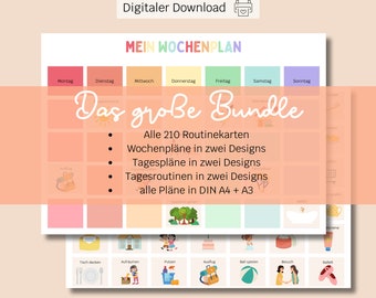 Weekly schedule children A3 + A4 | Montessori | daily routine | Routine Cards | Weekly Planner Bundle | To print | PDF | Digital | kindergarten