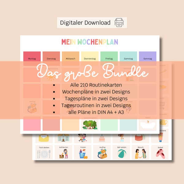 Weekly schedule children A3 + A4 | Montessori | daily routine | Routine Cards | Weekly Planner Bundle | To print | PDF | Digital | kindergarten