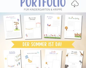 PORTFOLIO templates kindergarten summer / crèche / daycare / childminder, PDF for printing, educator, download, DIN A4