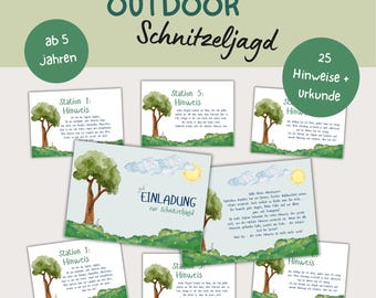 Outdoor scavenger hunt for children, treasure hunt for children's birthdays, garden, nature, ages 5 and up, to print