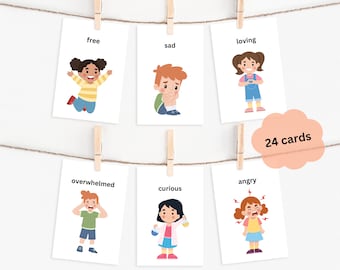 Feelings cards | Montessori | Feelings Flash Cards Children | Printable | PDF | Emotions | Preschool | kindergarten | Educational cards