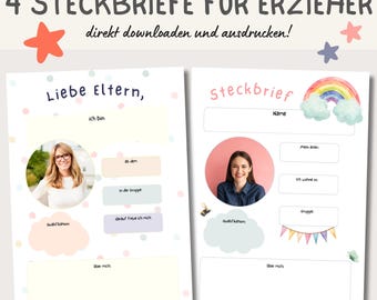 4 Kindergarten profiles for educators / folder templates / nursery / daycare / childminder, PDF for printing, download