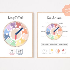 Uhr lernen | Poster Kinderzimmer | Montessori | Uhrzeit lesen Kinder | Einschulung | Kindergarten | Vorschule | Digitaler Download | PDF |