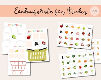 Einkaufsliste Kinder | Montessori | Einkaufen lernen | Lebensmittel | PDF | Zum Ausdrucken | Einkaufliste | Routineplan | Kleinkind | Spiele
