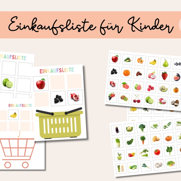 Einkaufsliste Kinder | Montessori | Einkaufen lernen | Lebensmittel | PDF | Zum Ausdrucken | Einkaufliste | Routineplan | Kleinkind | Spiele