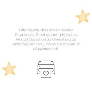 May include: A digital download graphic with a printer icon and two yellow stars. The text reads: "Please note that this is a digital download. You receive no physical product. This protects the environment and you can easily print from home as often as you like!"