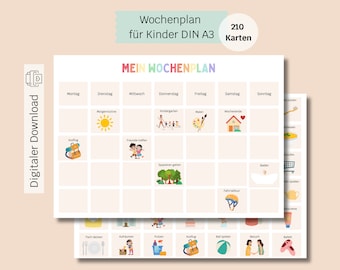 Weekly schedule children | Montessori | daily schedule | Routine Cards | Weekly planner kindergarten child A3 | To print | PDF | Digital