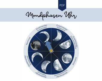 Mondphasen Uhr Montessori | Mondzyklus | Mondzyklen lernen | Kindergarten & Schule | Lernposter | Digitaler Download | PDF | Tagesrhythmus