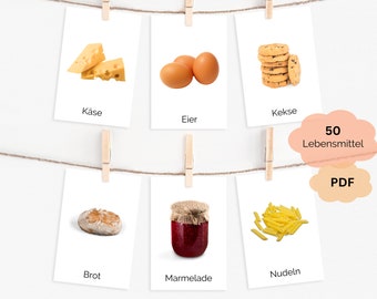 Lernkarten Einkaufen | Einkaufskarten Montessori | Einkaufsliste Kinder | Flash Cards Lebensmittel | PDF | Zum Ausdrucken | Sprachlernkarten