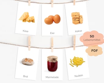 Fiszki zakupowe | Karty zakupowe Montessori | Lista zakupów dla dzieci | Fiszki Jedzenie | PDF | Aby wydrukować | Karty do nauki języków