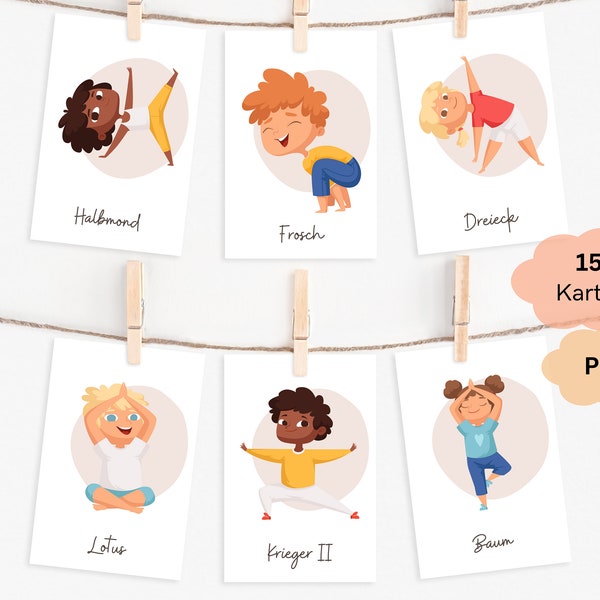 Yoga Karten Kinder A7 | Kinderyoga | Montessori | Entspannung & Achtsamkeit Kindergarten + Schule | Digitaler Download | PDF | Ausdrucken