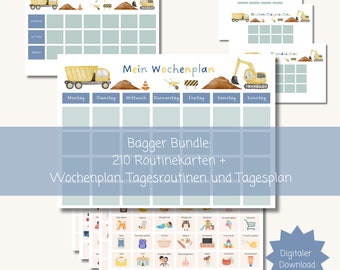 Excavator weekly plan for children | Montessori | Daily routine | Weekly planner A4 + A3 | To print | PDF | Digital | Autism picture cards | calendar