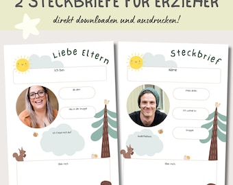 2 profiles for educators for kindergarten / folder templates / nursery / daycare / childminder, PDF for printing, download, forest kindergarten