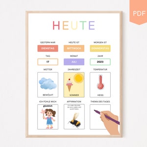 Calendario diario para niños. Horario diario | Calendario montessori | Rutina diaria | Calendario infantil | Póster de aprendizaje | Calendario de guardería | Plan semanal |PDF