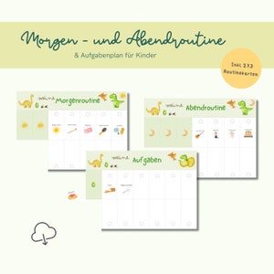 Routineplan Kinder | Montessori | Morgenroutine | Tagesplan | Dinos | Zum Ausdrucken | PDF | Digital | Routine Kleinkind | Abendroutine