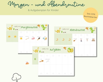 Routineplan Kinder | Montessori | Morgenroutine | Tagesplan | Dinos | Zum Ausdrucken | PDF | Digital | Routine Kleinkind | Abendroutine