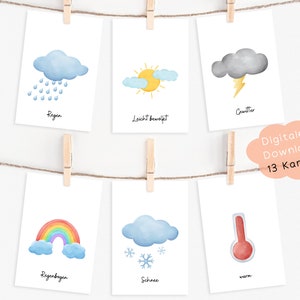 Wetterkarten Montessori | Wetter Kinder | Digitaler Download PDF | Lernkarten | Geschenk Kindergarten, Einschulung & Geburtstag | Lernen