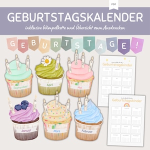 Geburtstagskalender Schule, Kindergarten, Kita, Krippe, Erzieher / Geburtstagskind / Kindergartenkind / Download / PDF / Zum Ausdrucken