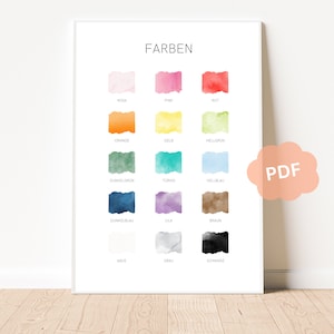 Lernposter Farben | Montessori | Farben lernen | Poster Kinderzimmer | Zum Ausdrucken | Regenbogen Farben | Kindergarten | Kleinkind | PDF