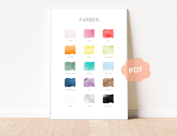 Lernposter Farben | Montessori | Farben lernen | Poster Kinderzimmer | Zum Ausdrucken | Regenbogen Farben | Kindergarten | Kleinkind | PDF