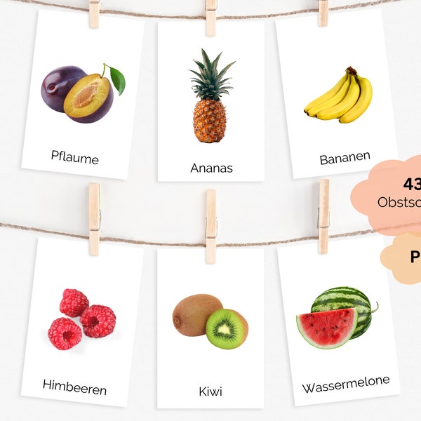 Lernkarten Obst | Einkaufskarten Montessori | Einkaufsliste Kinder | Flash Cards Lebensmittel | PDF | Zum Ausdrucken | Sprachlernkarten